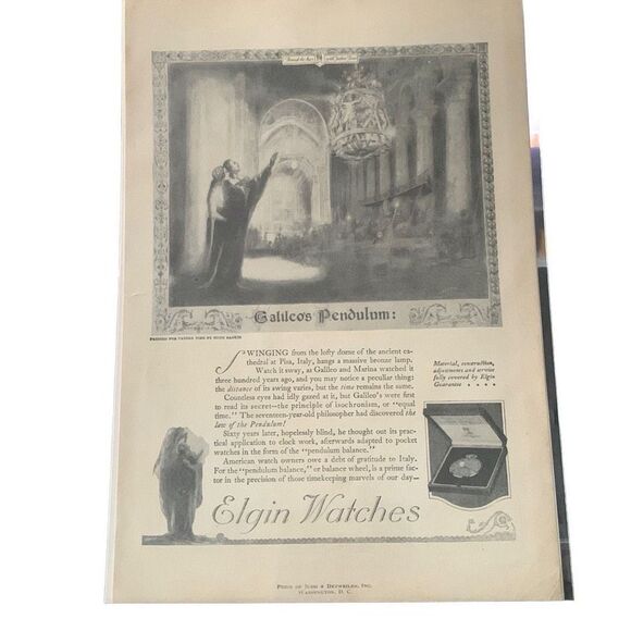 Vintage 1921 Elgin Watches Galileo’s Pendulum Ad Advertisement - Picture 1 of 4
